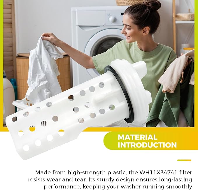 WH11X34741 Washer Drain Pump Filter for GE & Hotpoint Washer Replaces WH23X10029, WH23X10027, AP7205454, 4977949, PS16874133, EAP16874133