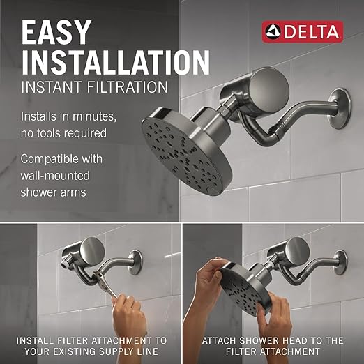 Delta Faucet 5-Setting H2Okinetic Shower Head Black Stainless with Clarifi Premium Shower Filter Attachment with Filter