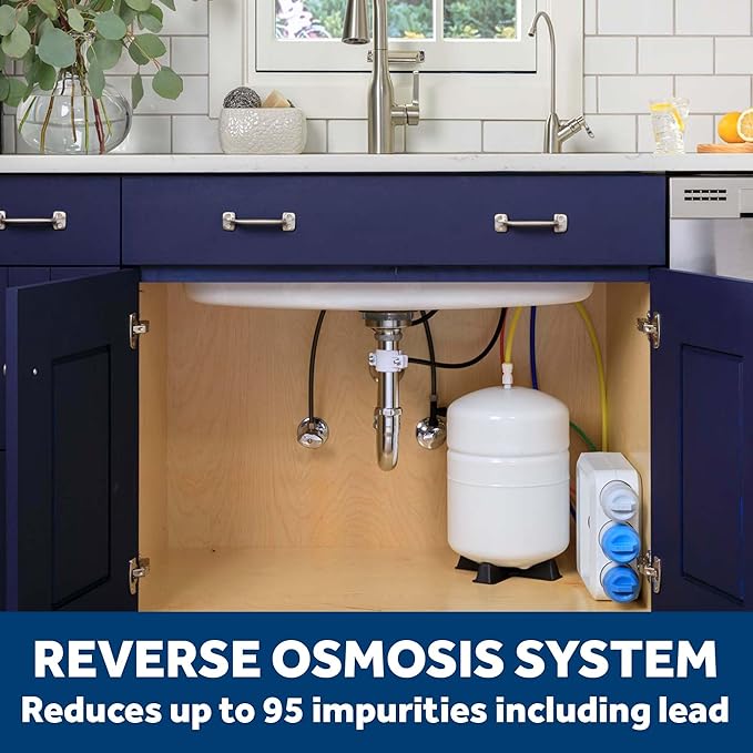 GE 3 Stage Reverse Osmosis Under Sink Water Filtration System with Faucet, Reduces Lead, Chlorine, Arsenic & More, Replace Filters (FQ18PN, FQ18MN, FQ18RT) Every 6/12 Months, GXRQ18NBN