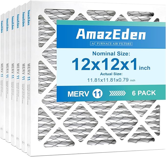 12x12x1 Air Filter (6-Pack) MERV 11 MPR 1000 & FPR 7 Pleated AC Furnace Filters Dust Defense Replacement (Exact Dimensions: 11.81"x11.81"x0.79")