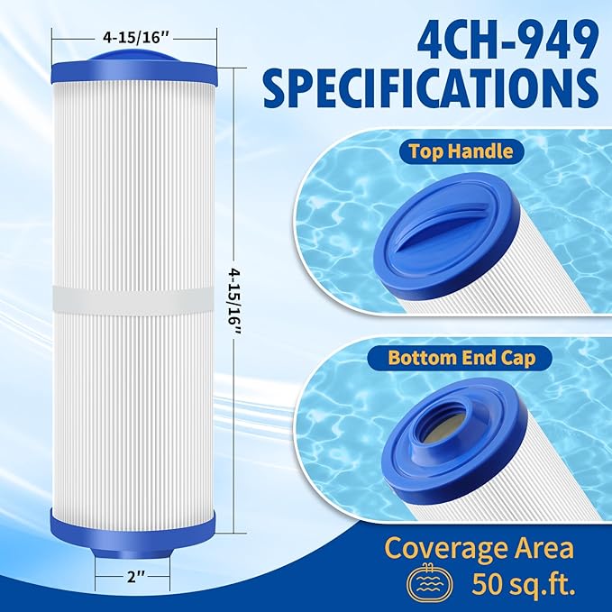 1-Pack 4CH-949 Spa Filter Replacements Compatible with Pleatco PWW50L, Cal Spa FIL50-5D13H15FCT-3, Filbur FC-0172, SD-01143, 817-4050, Waterway Teleweir 50, Rising Dragon 50, Hot Tubs Filter Cartridge