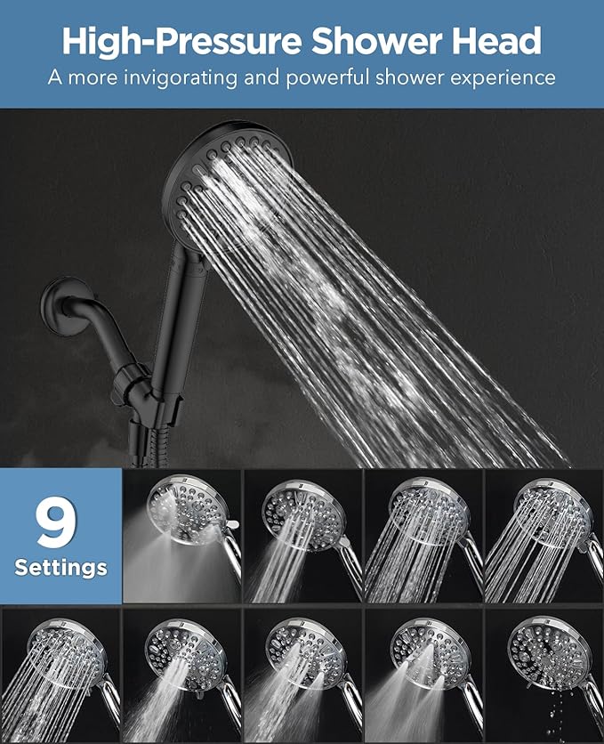 Handheld Shower Head with Filter Matte Black - High Pressure 10 Spray Modes Filtered Shower Head with Hose, Bracket and Hard Water Shower Filters to Remove Chlorine and Heavy Metals