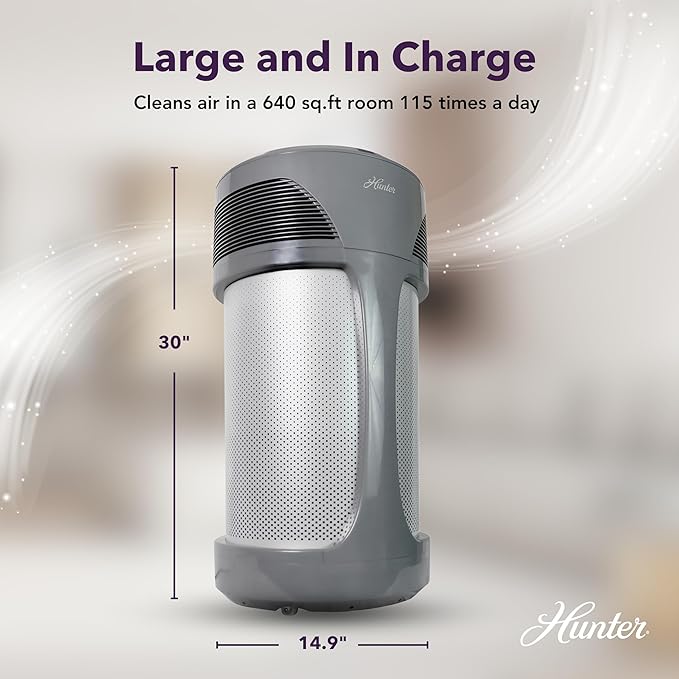 Hunter HP980 Air Purifiers for Home Large Room and Bedroom. Industrial Strength True HEPA Air Purifier for Pets, Odors, Allergens, Smoke, Dust, VOC's. Cleans 3225 Ft² Per Hour.