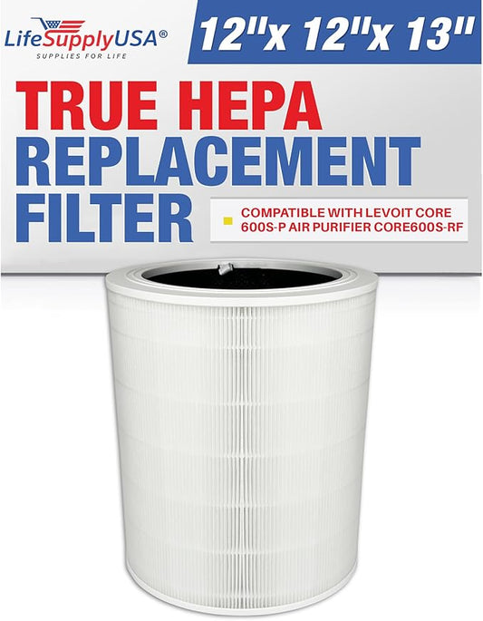 Core 600S Replacement Filter True HEPA H13 Compatible with Levoit Core 600S Air Purifier & 600S-RF 3-in-1 Activated Carbon Filter by LifeSupplyUSA (1-Pack)
