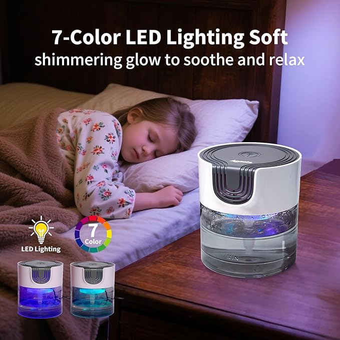 Aozale Water Air Purifier for Home, Quiet Variable Speed Water-Based Air Purifiers with LED Night Light, Essential Oil Aroma Diffuser, Humidifier & Freshener - for Home Pets Odors, Smoke (Gray)