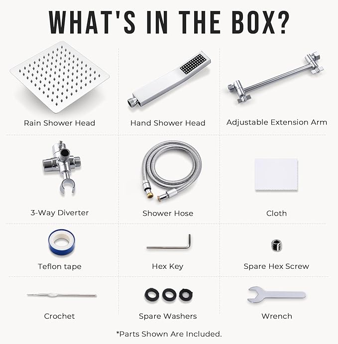 G-Promise All Metal 10" Dual Square Shower Head Combo | Rain Shower Head | Handheld Shower Wand | Adjustable | Smooth 3-Way Diverter | 71" Extra Long Hose - A Bathroom Upgrade (Chrome)