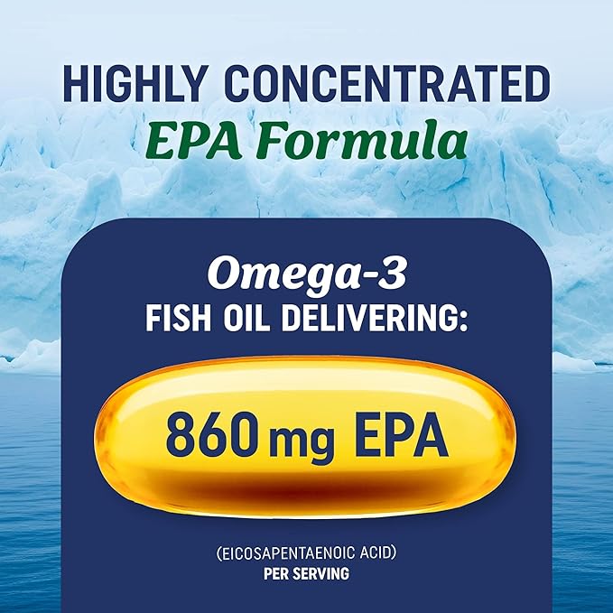 EPA Ultra 1,105MG | Heart Health & Cellular Function Support | Omega 3 Fish Oil | 1,650MG Total Omega-3 Fatty Acids | High Strength EPA Supplement | Sustainably Sourced & Gluten-Free | 60 Ct.