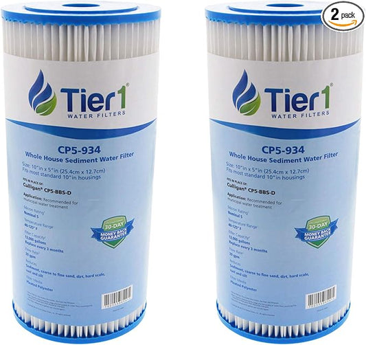 Tier1 5 Micron 10 Inch x 4.5 Inch | 2-Pack Pleated Polyester Whole House Sediment Water Filter Replacement Cartridge | Compatible with Culligan CP5-BBS-D, Pentek CP5-BB, W5CPHD, Home Water Filter