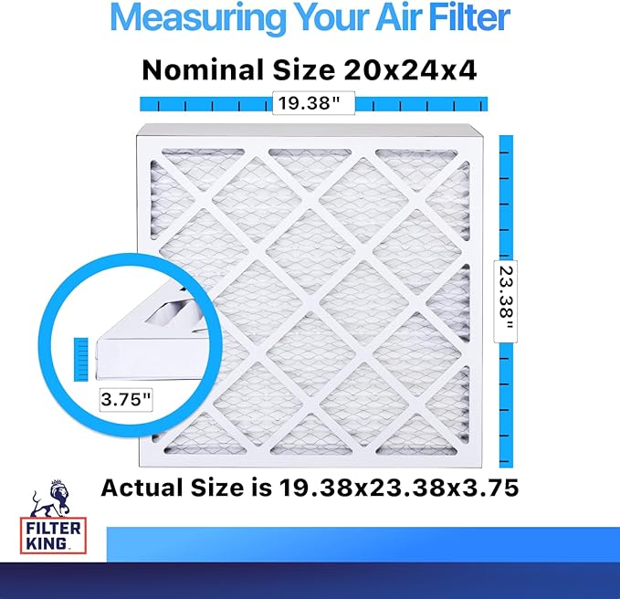 Filter King 20x24x4 Air Filter | 4-PACK | MERV 8 HVAC Pleated A/C Furnace Filters | MADE IN USA | Actual Size: 19.38 x 23.38 x 3.75"