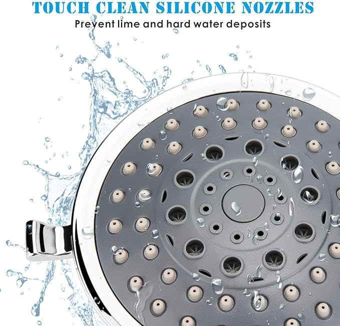 Voolan High Pressure Shower Head with Shower Arm - 5 Function Rain Shower Head - Comfortable Shower Experience Even at Low Water Flow - Chrome