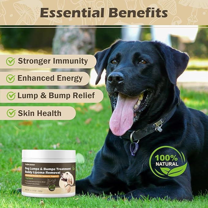 Natural Dog Lumps & Bumps Treatment - Lipoma Supplement for Dogs with Turkey Tail Mushroom Power - Buddy Immune Support & More Energy Guard with Lion’s Mane, Chaga, Reishi, Shiitake Mushrooms
