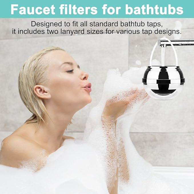 Ball Filter for Bathtub -8 Stages bath filter for tub- Removes Hundreds of Contaminants, Purify Your Bathwater for Healthier Skin and Hair, BPA Free, bathtub water filter, bathtub water filter