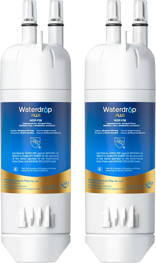Waterdrop Plus W10295370A Replacement for Filter 1, EDR1RXD1, EDR1RXD1B, P8RFWB2L, 46-9930, WDP-F38 Refrigerator Water Filter, 2 Pack