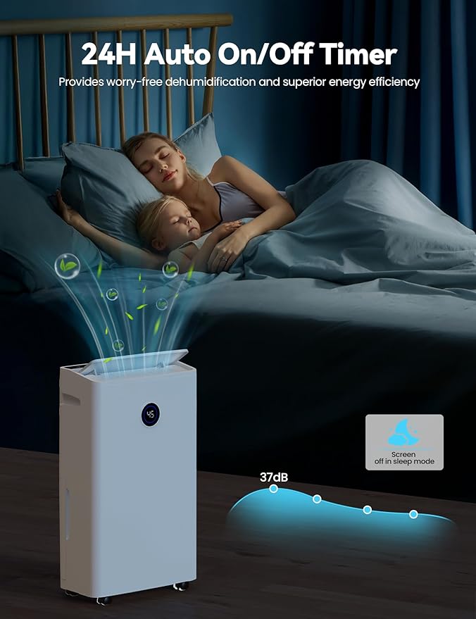 4500 Sq. Ft Dehumidifier for Basement, 50-70 Pints Large Dehumidifiers for Home with drain hose and 5L Water Tank, Moisture Removal for Whole House, Large Room, and Intelligent Humidity Control