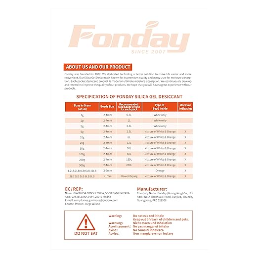 10Gram [30 Packets] Fonday Rechargeable Silica Gel Desiccant Packets Fast Reactivate Desiccant Bags Moisture Indicating Orange to Green
