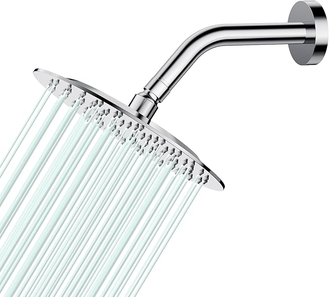 All Metal Rain Shower Head - Heavy Duty Stainless Steel, Easy Install, High Water Flow, Ultra-Thin Modern Design for Bathroom (Chrome, 8)