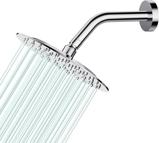 All Metal Rain Shower Head - Heavy Duty Stainless Steel, Easy Install, High Water Flow, Ultra-Thin Modern Design for Bathroom (Chrome, 8)