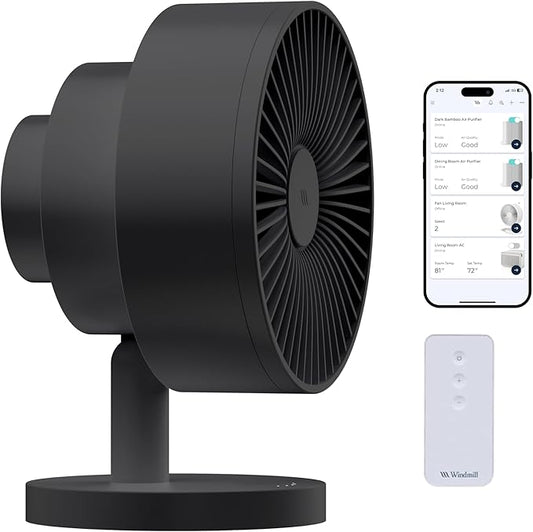 Windmill NEW to Amazon Smart Air Circulator and Fan with Remote and Wi-Fi/App - 18 dB Whisper-Quiet plus Tri-Layer Airflow - Black Color
