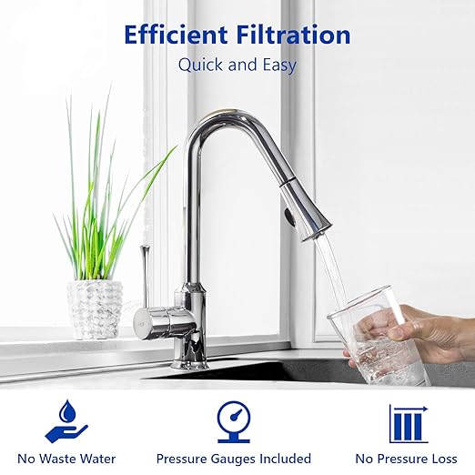 Express Water Whole House Water Filter, 1 Stage Home Water Filtration System, Carbon Filter, Includes Pressure Gauges, Easy Release, and 1 Inch Connections.