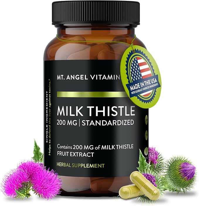 Mt. Angel Vitamins' Milk Thistle - Vegetarian Liver Support Supplement - Optimal Liver Health & Herbal Detox - Non-GMO & Gluten-Free - Made in The USA - 60 Capsules