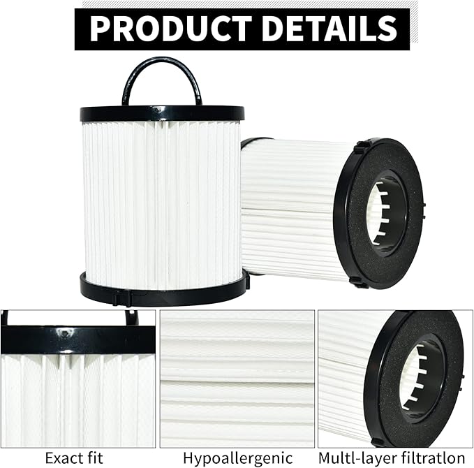 SaferCCTV Replacement EF6 HEPA Filter and Washable Reusable Cup Filter Vacuum Filter DCF21 Replace#67821, 68931, 68931A, EF91 Compatible with Eureka Airspeed AS1000 Series Upright Vacuum Cleaners (2