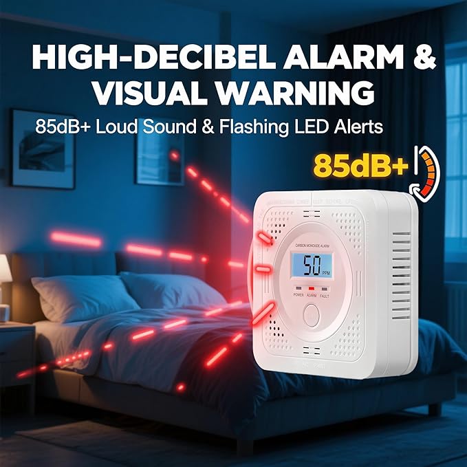 3 Pack Carbon Monoxide Detector LCD Screen Real-Time Concentration Battery Fault LED 60-Second Self-Check History Alarm Peak Record Portable Travel Van Life RV Camping Hotel Home Safety Pet Family