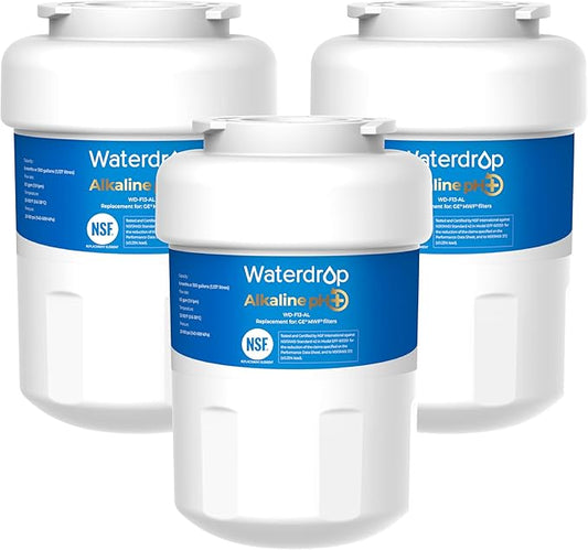 Waterdrop 𝐀𝐥𝐤𝐚𝐥𝐢𝐧𝐞 WD-F13 Replacement for GE® MWF®, SmartWater® MWFP, MWFINT, MWFA, GWF, HDX FMG-1, GSE25GSHECSS, WFC1201, RWF1060, 𝐄𝐧𝐡𝐚𝐧𝐜𝐞𝐬 𝐩𝐇 Refrigerator Water Filter