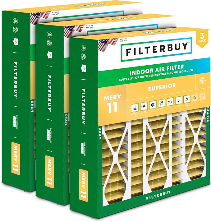 Filterbuy 20x25.25x3.5 Air Filter MERV 11 (MPR 1200) Allergen Defense Replacement (3-Pack), Pleated HVAC AC Furnace Filters for Aprilaire Space-Gard 102/2120 (Actual Size: 19.94 x 25.38 x 3.75)
