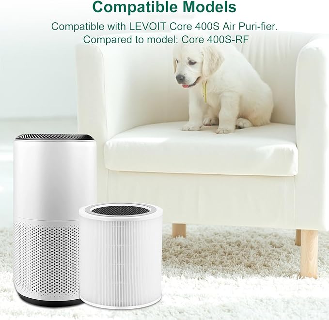 2 Pack Core 400S Replacement Filter Compatible with LEVOIT Core 400S, 3-in-1 Filter, Activated Carbon Filtration, Compared to Part# Core 400S-RF White