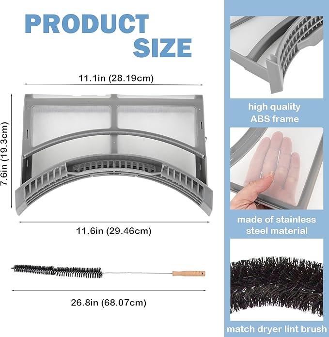 𝟮𝟬𝟮𝟱 𝗡𝗘𝗪 DC61-02595A Dryer Lint Filter Case Screen with Cleaner Brush - Replacement for Samsung Dryer, Replaces 2069505,AP4578777,PS4206799, EAP4206799