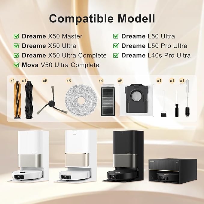 Yivy 29Pcs Accessories for Dreame X50 Master/X50 Ultra Complete/L50 Pro Ultra /L50 Ultra/Dreame L40s Pro Ultra/Mova V50 Ultra Complete Vacuum Cleaner, 4 Activated Carbon HEPA Filters