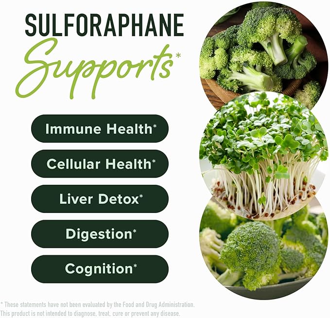 50MG Sulforaphane Supplement from Broccoli Sprouts | NRF2 Activation with Glucoraphanin, Myrosinase & Antioxidants | Support Cellular & Immune Health | Broccoli Seed Microbeadlets, Vegan 60 Count