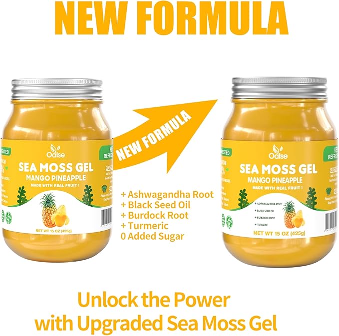 Wildcrafted Irish Sea Moss Gel - Natural Seamoss Gel with Ashwagandha Root, Burdock Root,Turmeric - Non-GMO, Gluten-Free, Vegan