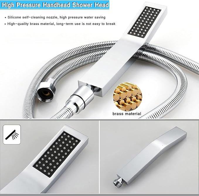 All Metal 12'' Rain/Rainfall Shower Head with Handheld Spray Combo, High-Pressure Square Shower Head with 13'' Extension Arm, Dual Chrome Shower Heads with 78'' Hose, Waterfall Showerhead