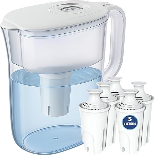 10-Cup Water Filter Pitcher with 5 Replacements & Electronic Change Reminder - Compatible Brita Water Pitcher Brita Filter Replacement