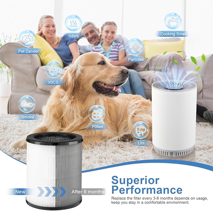 KJ80 Replacement Filter Compatible with Druiap KJ80 Air Purifier,3-in-1 H13 True HEPA, Nylon Pre-Filter and Activated Carbon,360 Filtration System (4 Pack)