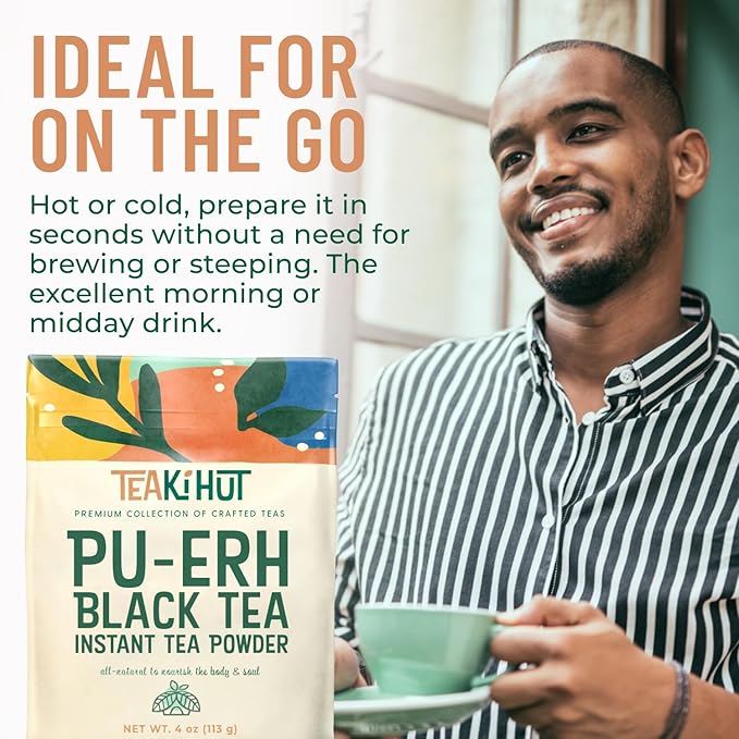 Instant Pu-erh Black Tea Powder 4 oz, Low-Carb, Low-Calorie Black Tea for Hot & Cold Beverages, Refreshing Instant Powder for Lattes, Smoothies, Cocktails & Baked Goods