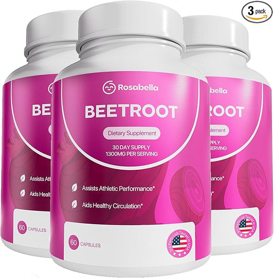 Rosabella Organic Beet Root Capsules - 1300mg Beet Root Powder Aids Healthy Circulation & Vitality, Non-GMO, Beet Root Supplement - 180 Capsules, 90-Day Supply