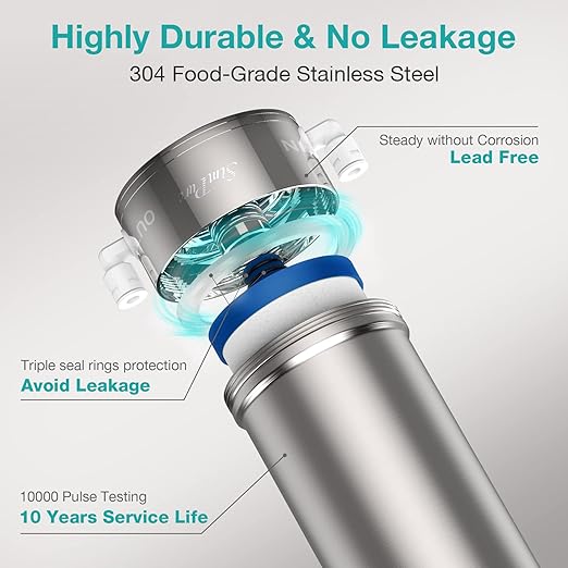 SimPure V7 Under Sink Water Filter, 5-Stage Stainless Steel Water Filtration System Direct Connect to Kitchen Faucet, Reduces 99% Lead, Chlorine, Bad Taste, 20K Gallons (No Drilling Required)
