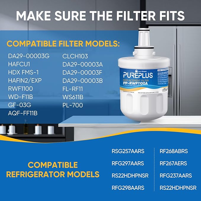 PUREPLUS Refrigerator Water Filter Replacement for DA29-00003G, DA29-00003B, DA29-00003F, DA29-00003A, Aqua-Pure Plus,HAFCU1, HDX FMS-1, RSG257AARS, RFG237AARS, RFG297AARS, RS22HDHPNSR,RWF1100A,2Pack