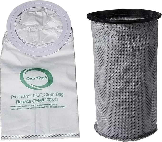 10 PK of Replacement Bags for ProTeam 100331. Compatible with 10 QT BackPack Vacuums - Coachvac, Super Coachvac, Megavac (10 QT Round HEPA + 100565)