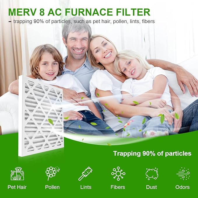 12x12x1 Furnace Air Filter MERV 8 MPR 600 FPR 5 HVAC Pleated Filters for Home Office 2-Pack (Actual Size: 11.81x11.81x0.79 inch)