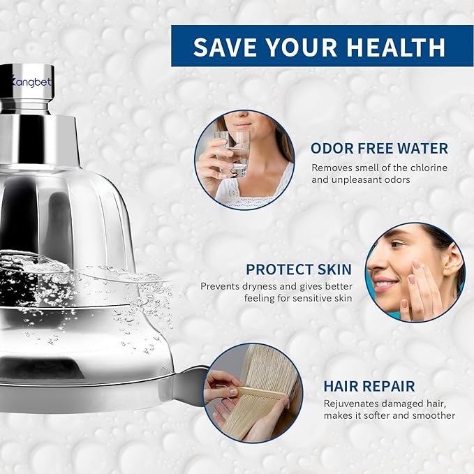 Filtered Shower Head | High Pressure Shower - Filter for Hard Water | Reduces Impurities | Stops Hair Loss, Soothes Dry Skin & Scalp - Chrome
