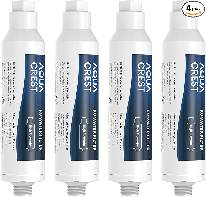 AQUA CREST RV Water Filter, RV Inline Water Filter with NSF Certified, Reduces Chlorine, Bad Taste and Odor, Ideal for Garden and Camper (Filter 4 Pack)