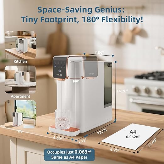 Reverse Osmosis Water Filter Countertop,100GPD,5-Stage RO Water Filtration System with TDS Real-Time Displaying & 4L Capacity Tank for Home/Office, 180°Swivel Spout & Ultra-Slim Designed to Save Space