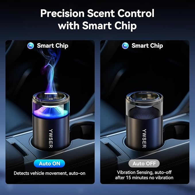 2025 Upgraded Smart Car Air Freshener 583,Car Diffuser Pro,Ultrasonic Atomizer,Auto On/Off, Adjustable Modes,8 Ambient Lights,Long-lasting Premium Scents(Grapefruit)