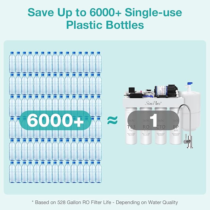 SimPure T1-100 Reverse Osmosis Water Filter, Near 0 TDS Reverse Osmosis System 7 Stage, NSF/ANSI 58 Certified, Under Sink RO Water Filtration System 100 GPD with Tank, Build in Pump, BPA Free