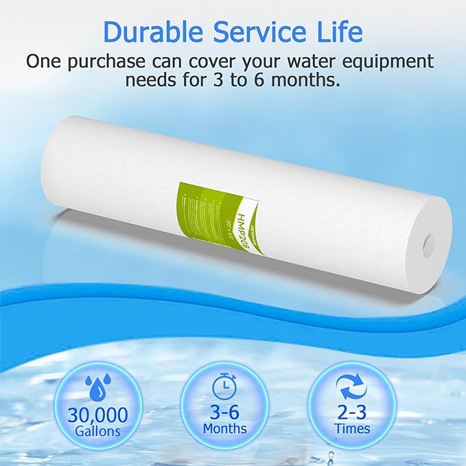 20 Micron Whole House Water Filter Cartridge, Sediment Filters for Well Water, Universal Replacement for Any 20 inch Big Housings - 20" x 4.5" Cartridges - Pack of 6