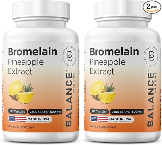 Balancebreens Bromelain 500mg Capsules – 2400 GDU Pineapple Extract Supplement for Joint Support, Natural Swelling Support, and Healthy Digestion – 180 Organic Capsules Made in USA