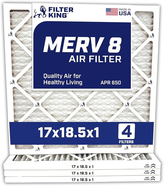 Filter King 17x18.5x1 Air Filter | 4-PACK | MERV 8 HVAC Pleated A/C Furnace Filters | MADE IN USA | Actual Size: 17 x 18.5 x .75"